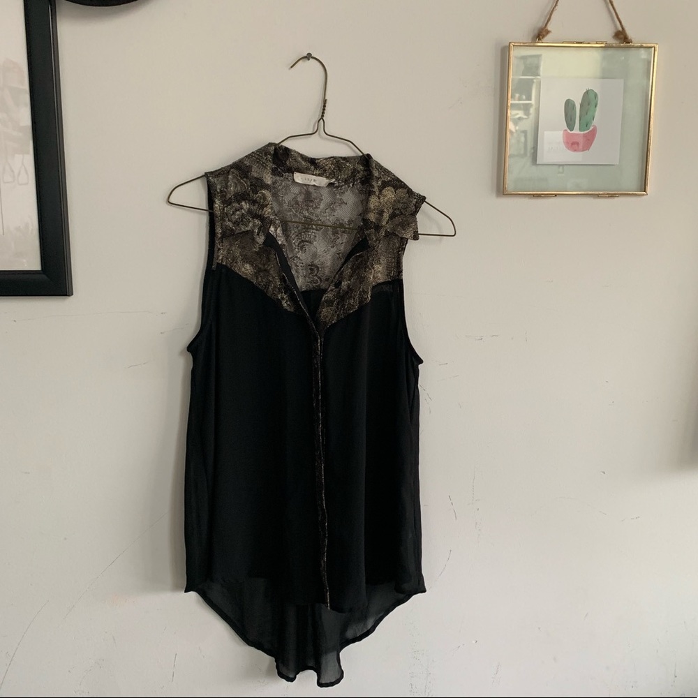 Lush Button-down Blouse with Lace Detail